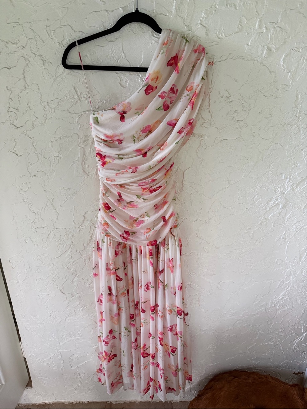 NICHOLAS One-Shoulder White Dress with Pink Floral Print - Picture 6 of 7
